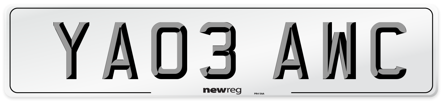 YA03 AWC Number Plate from New Reg